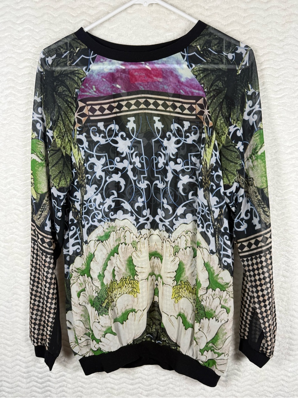 Clover Canyon Sheer long sleeve mixed-print top. Vibrant beautiful print. 🔥🔥